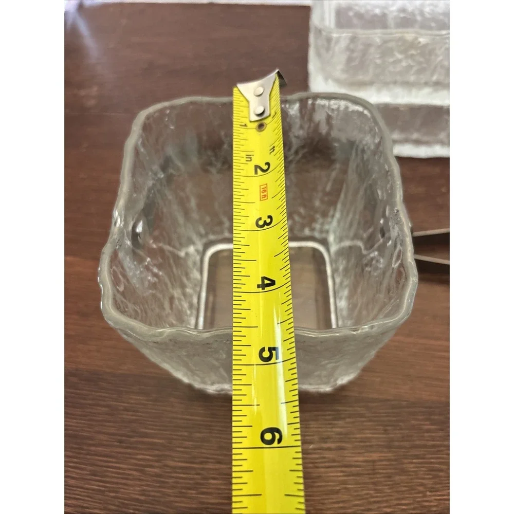 VTG‎ Hoya Japan Ice Scalloped Frosted MCM Square Ice Bucket & 2 Serving Bowls